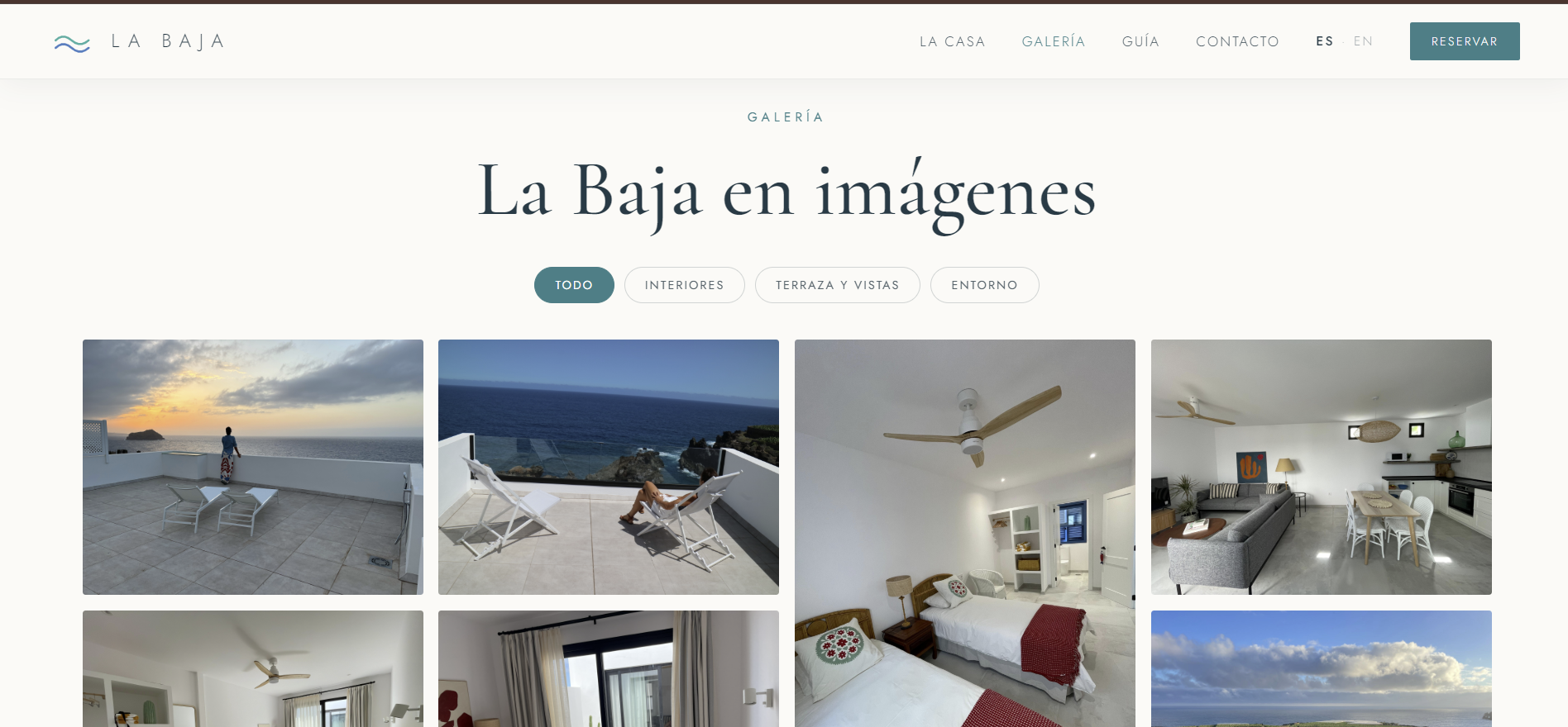 Galería filtrable por interiores, terraza y entorno