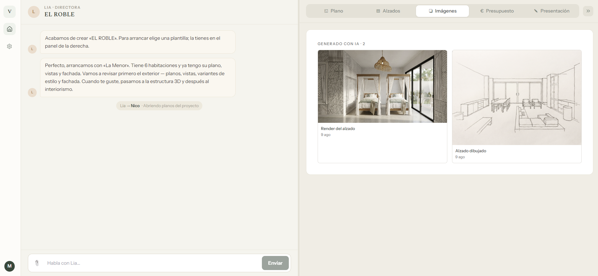 Imágenes generadas con IA: render y alzado dibujado